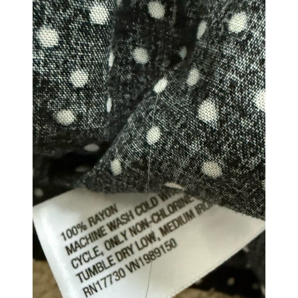A New Day Woman's Long Sleeve Ruched Top Size Medium Black With Polka Dots - Picture 5 of 7